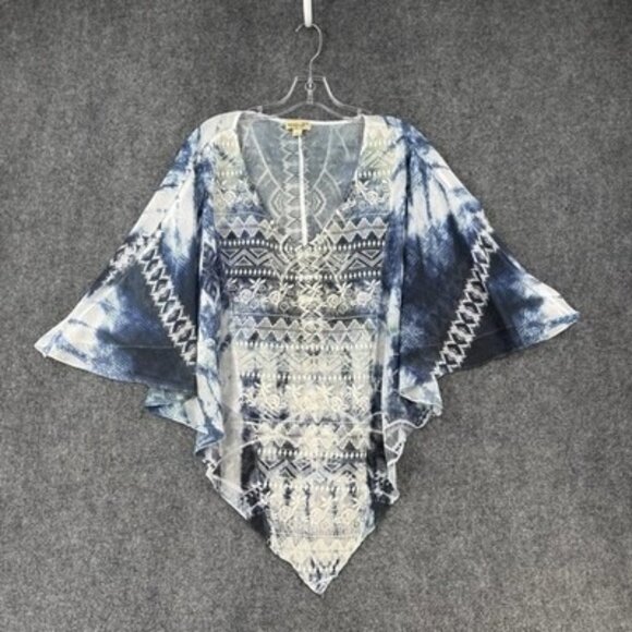 One World Sheer Embroidered Poncho Blue Women’s Plus Size 2X Boho Fairycore - Picture 1 of 8